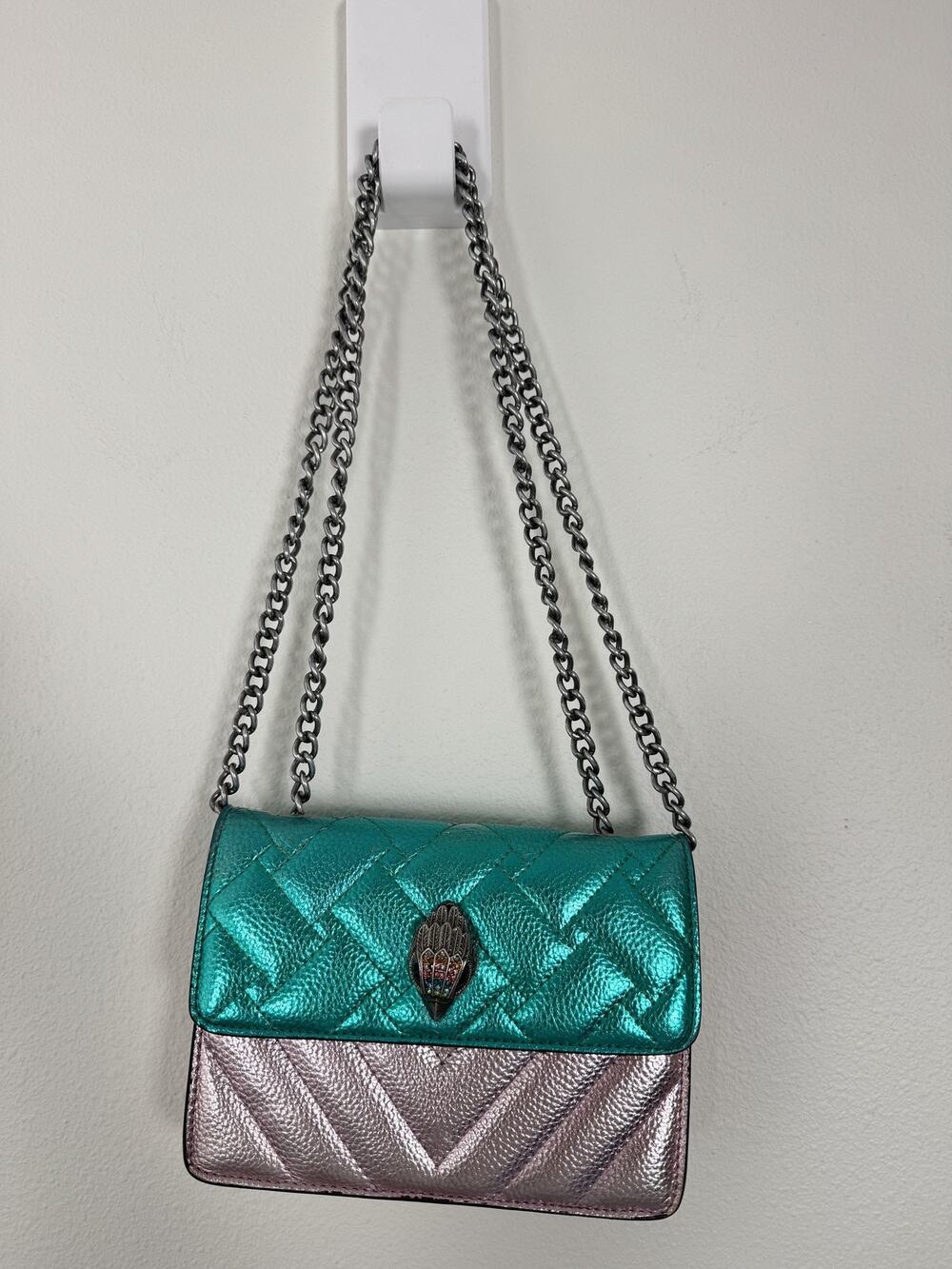 Kurt Geiger Crossbody Bag Womens Small Multicolor Metallic Leather Quilted Chain